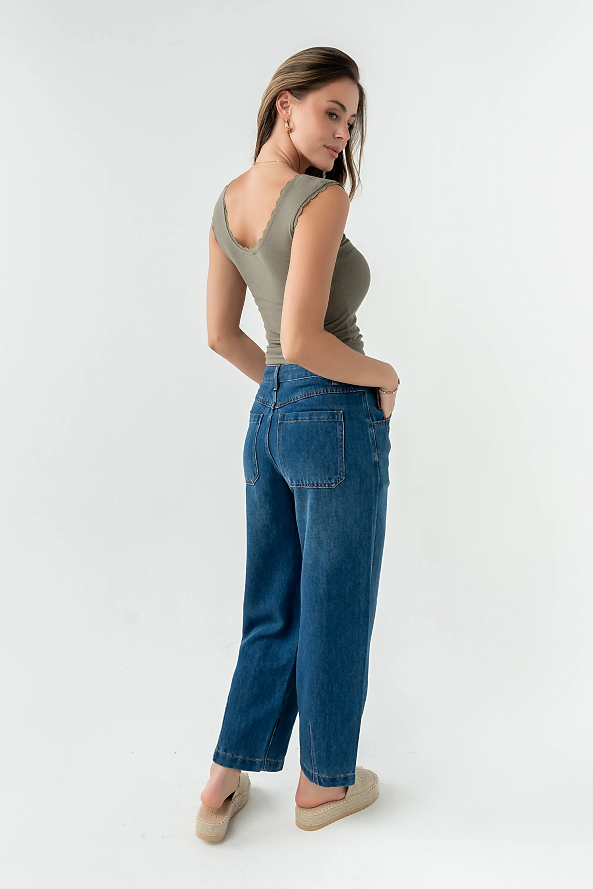 Sawyer Lace Trim Tank Top in Dusty Olive sold by bohme product image thumbnail 3