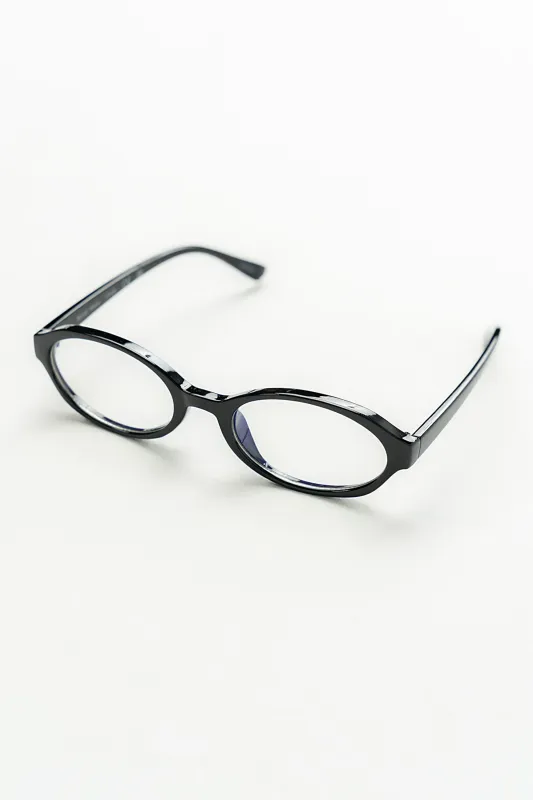 Eve Oval Blue Light Glasses in Black made by bohme