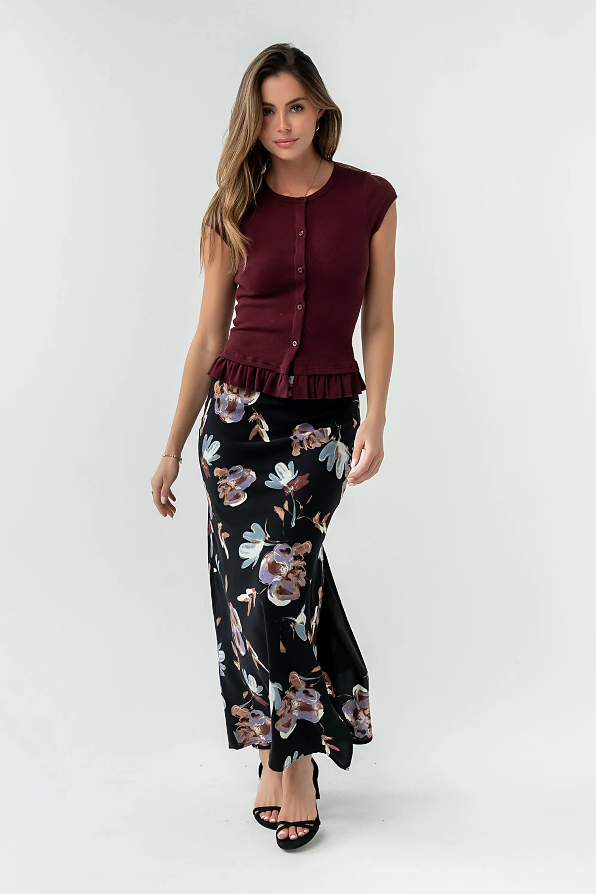 Tracey Floral Midi Skirt in Black sold by bohme product image thumbnail 4