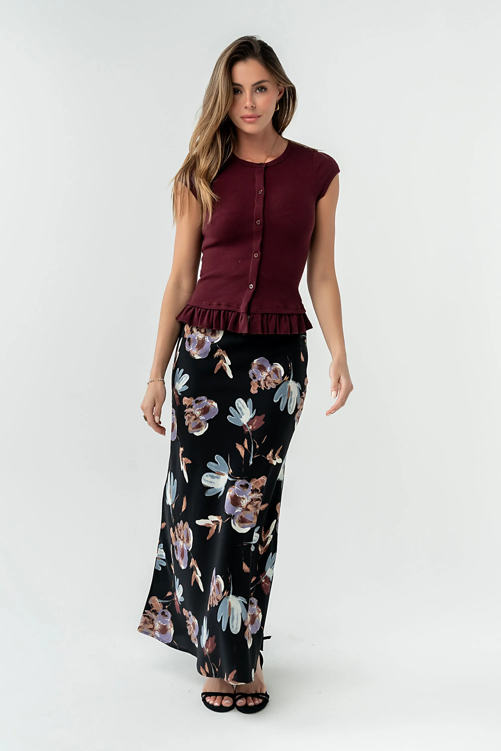 Tracey Floral Midi Skirt in Black sold by bohme product image thumbnail 2