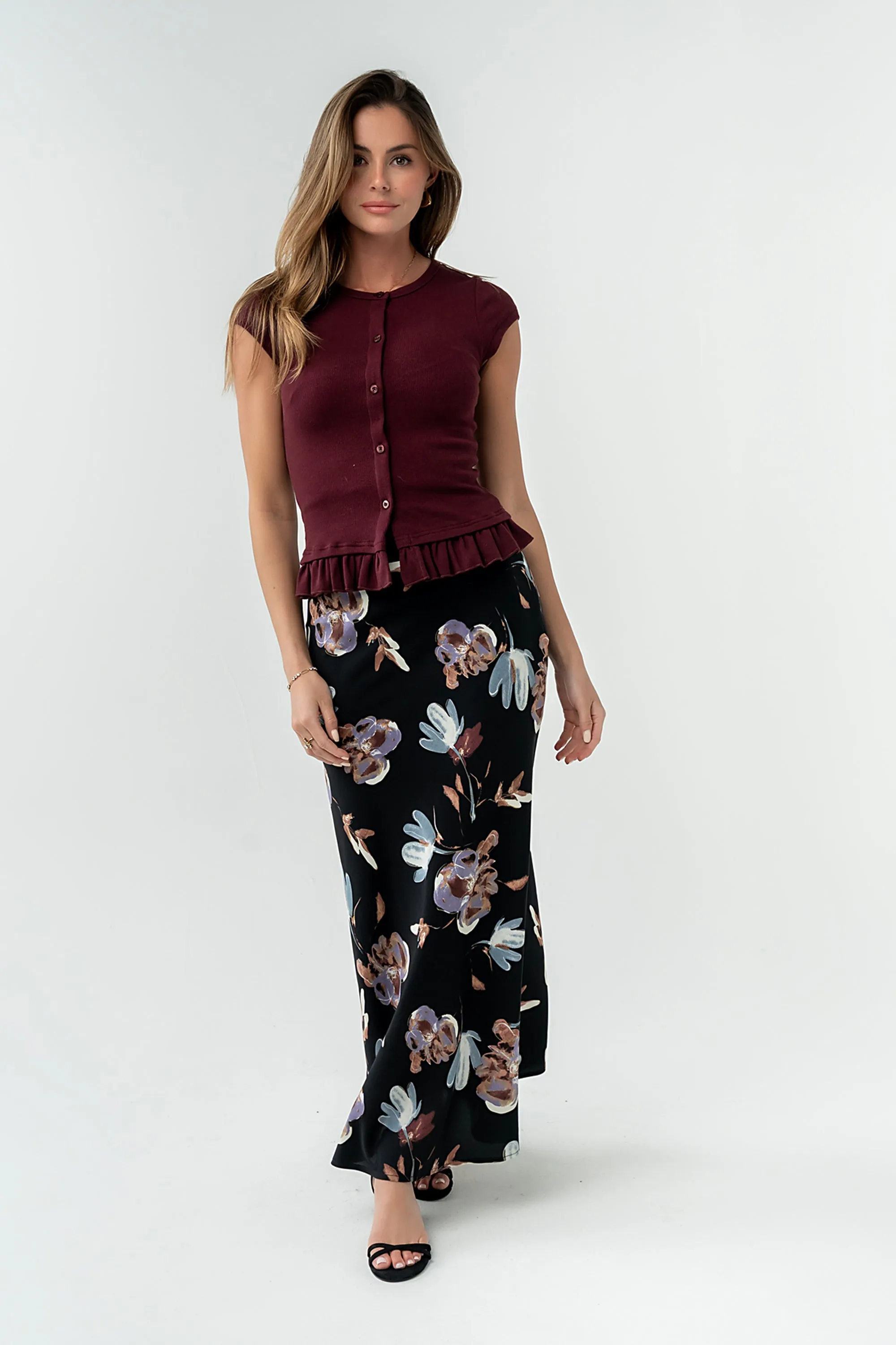Tracey Floral Midi Skirt in Black sold by bohme product image thumbnail 5