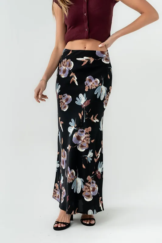 Tracey Floral Midi Skirt in Black made by bohme