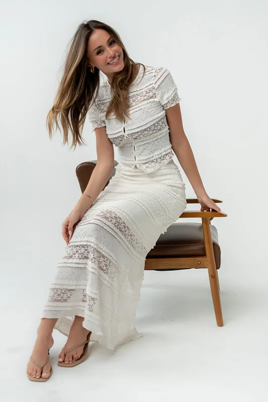 Lexie Lace Midi Skirt in Cream made by bohme