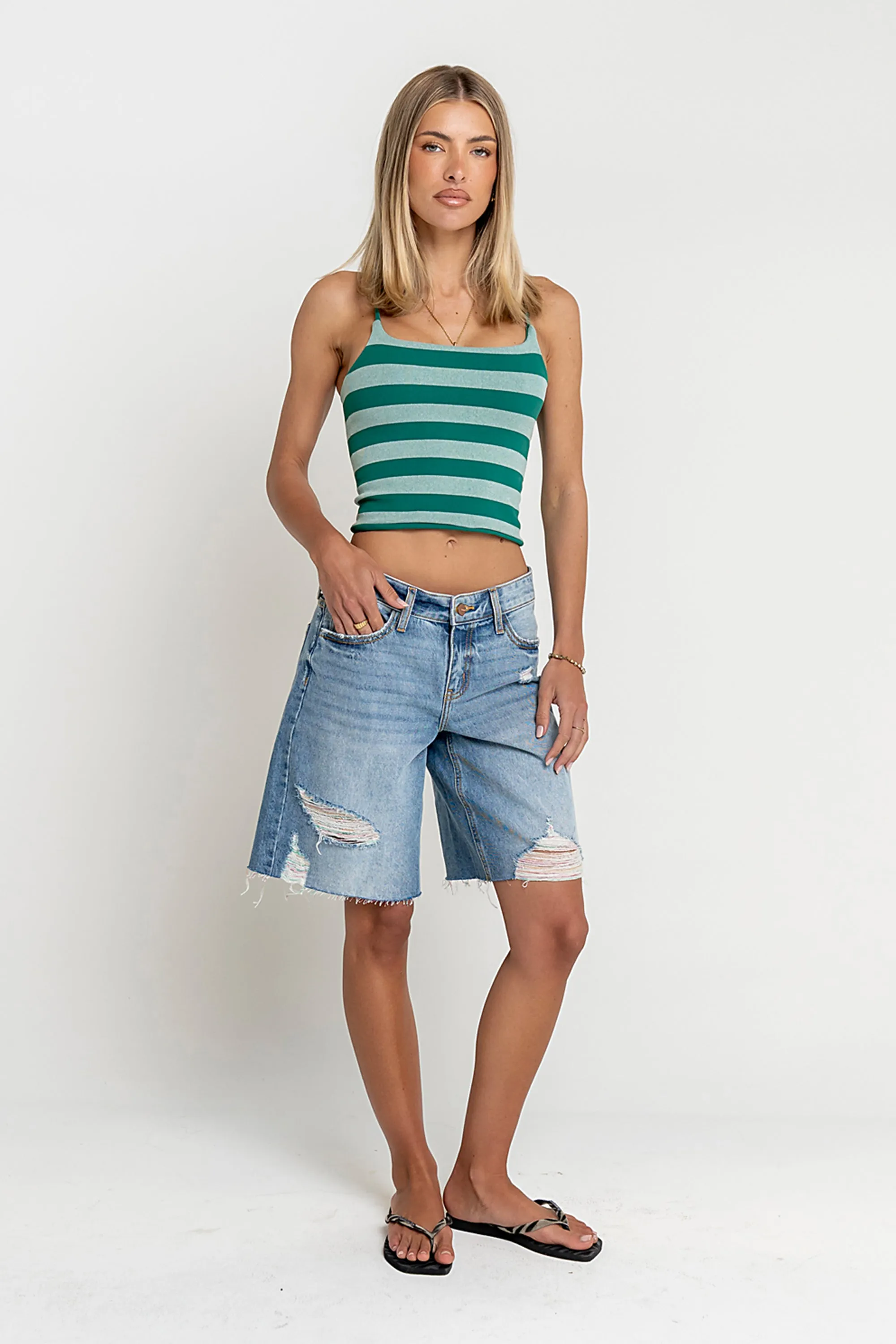 Taisley Striped Cropped Tank in Hunter Green sold by bohme product image thumbnail 3