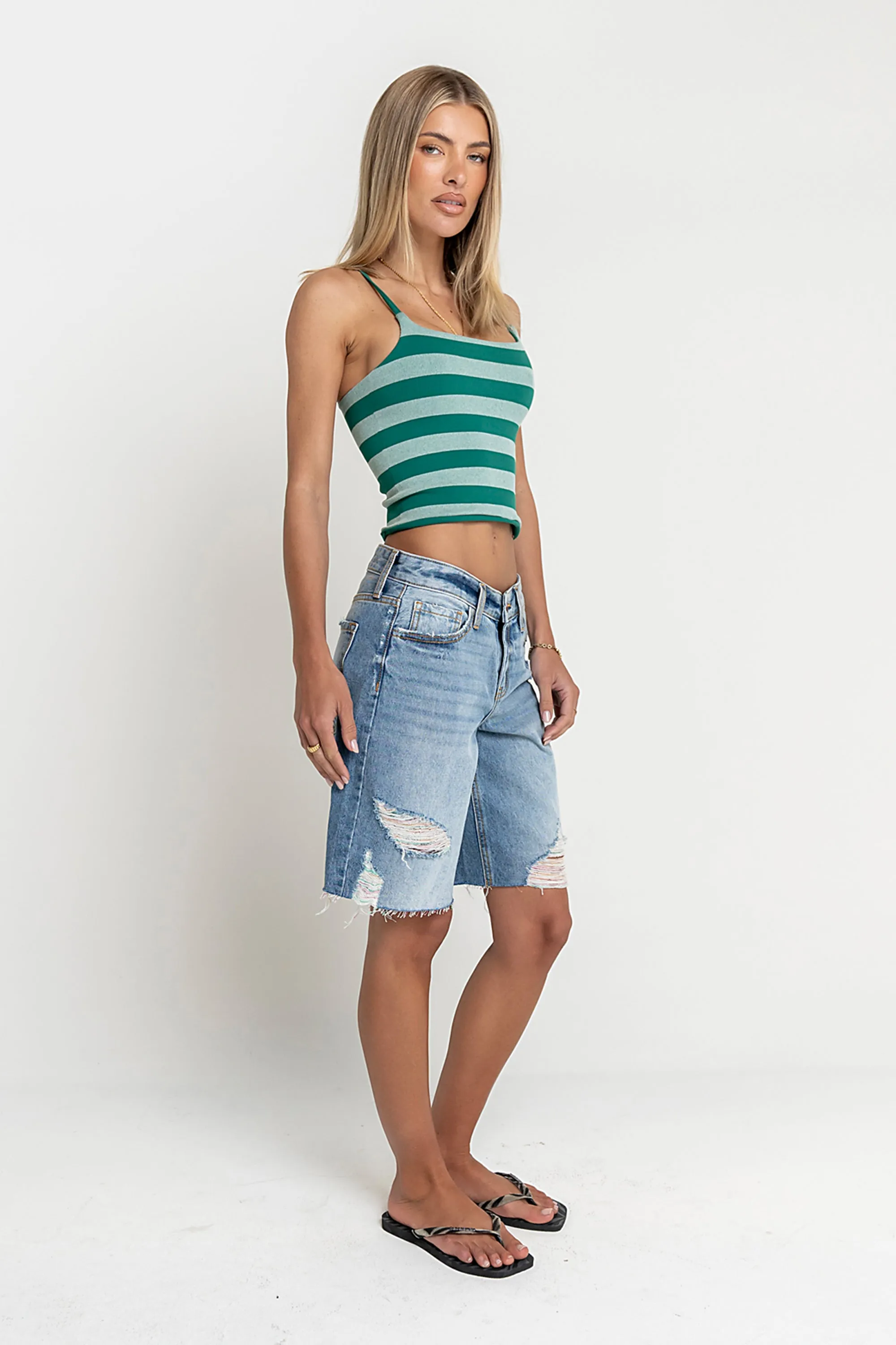 Taisley Striped Cropped Tank in Hunter Green sold by bohme product image thumbnail 4