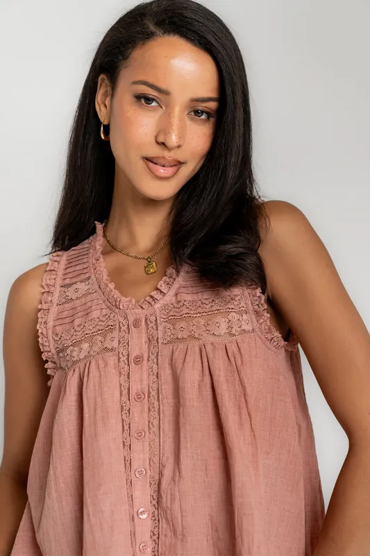 Megan Button Up Tank in Terracotta made by bohme