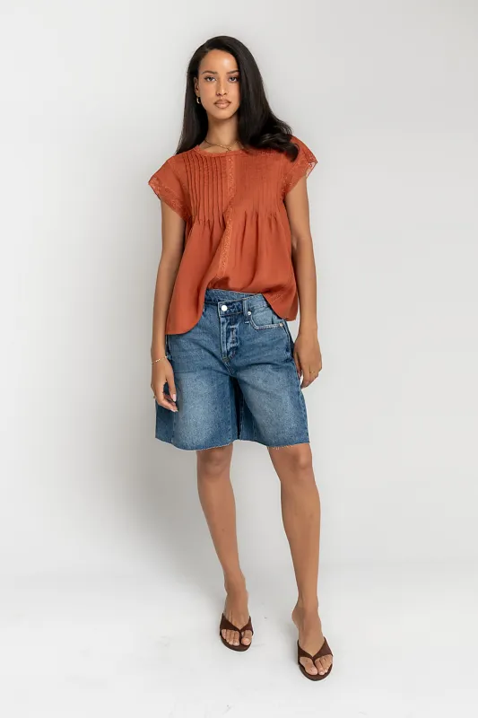 Cambree Pleated Blouse in Terracotta made by bohme