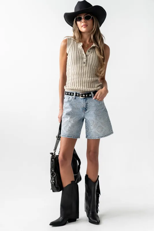 Lina Pointelle Knit Tank in Beige made by bohme