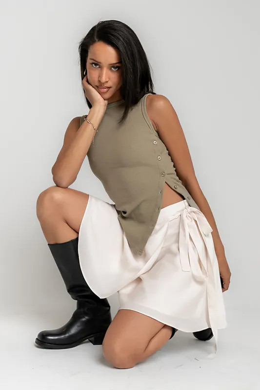 Nina Asymmetrical Tank in Olive made by bohme