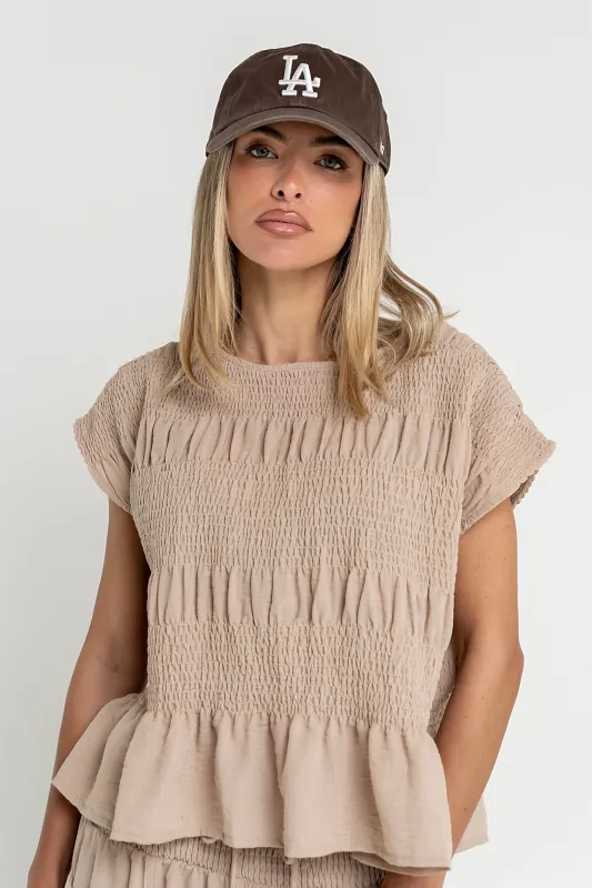Ashton Smocked Top in Taupe - FINAL SALE made by bohme