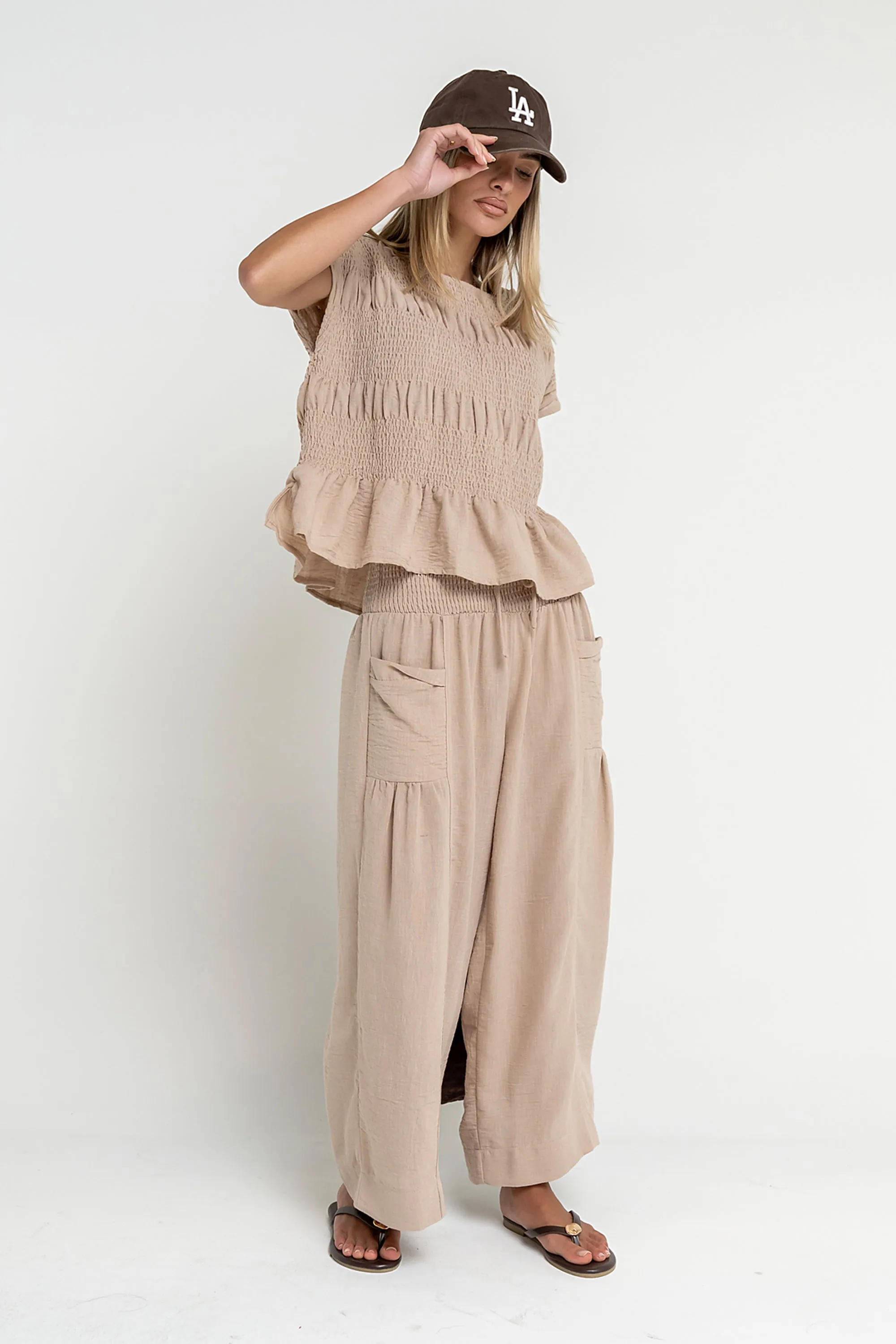 Ashton Smocked Top in Taupe - FINAL SALE sold by bohme product image thumbnail 4