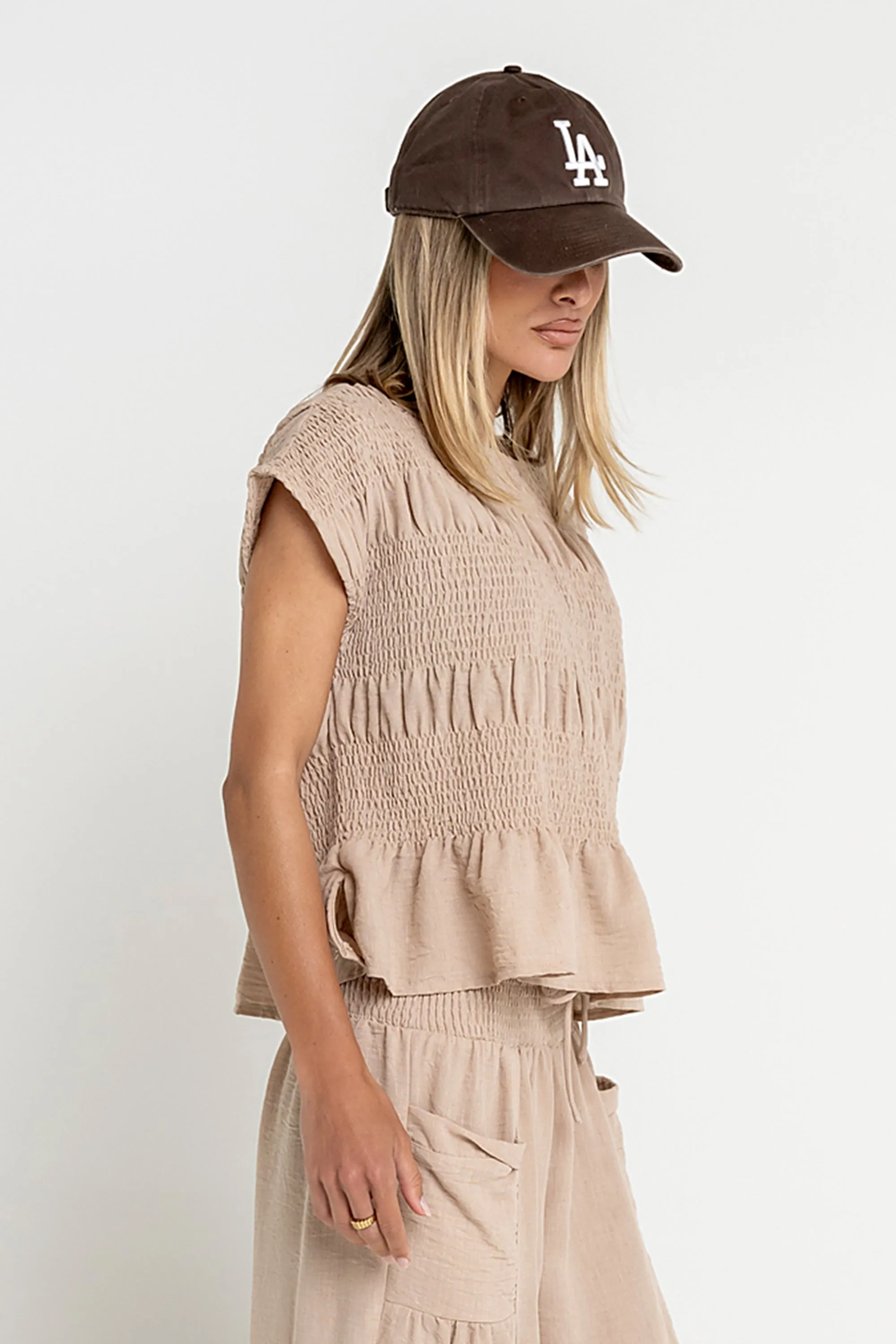 Ashton Smocked Top in Taupe - FINAL SALE sold by bohme product image thumbnail 5