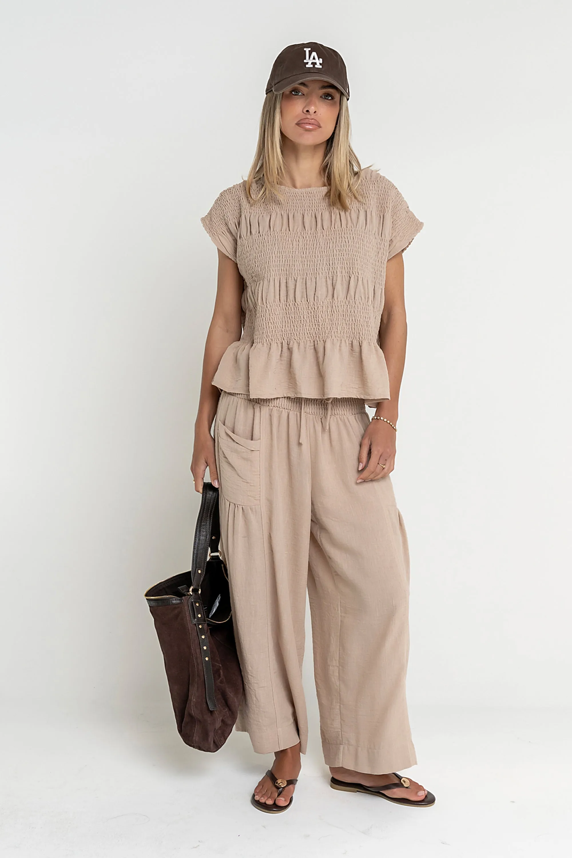 Ashton Smocked Top in Taupe - FINAL SALE sold by bohme product image thumbnail 3