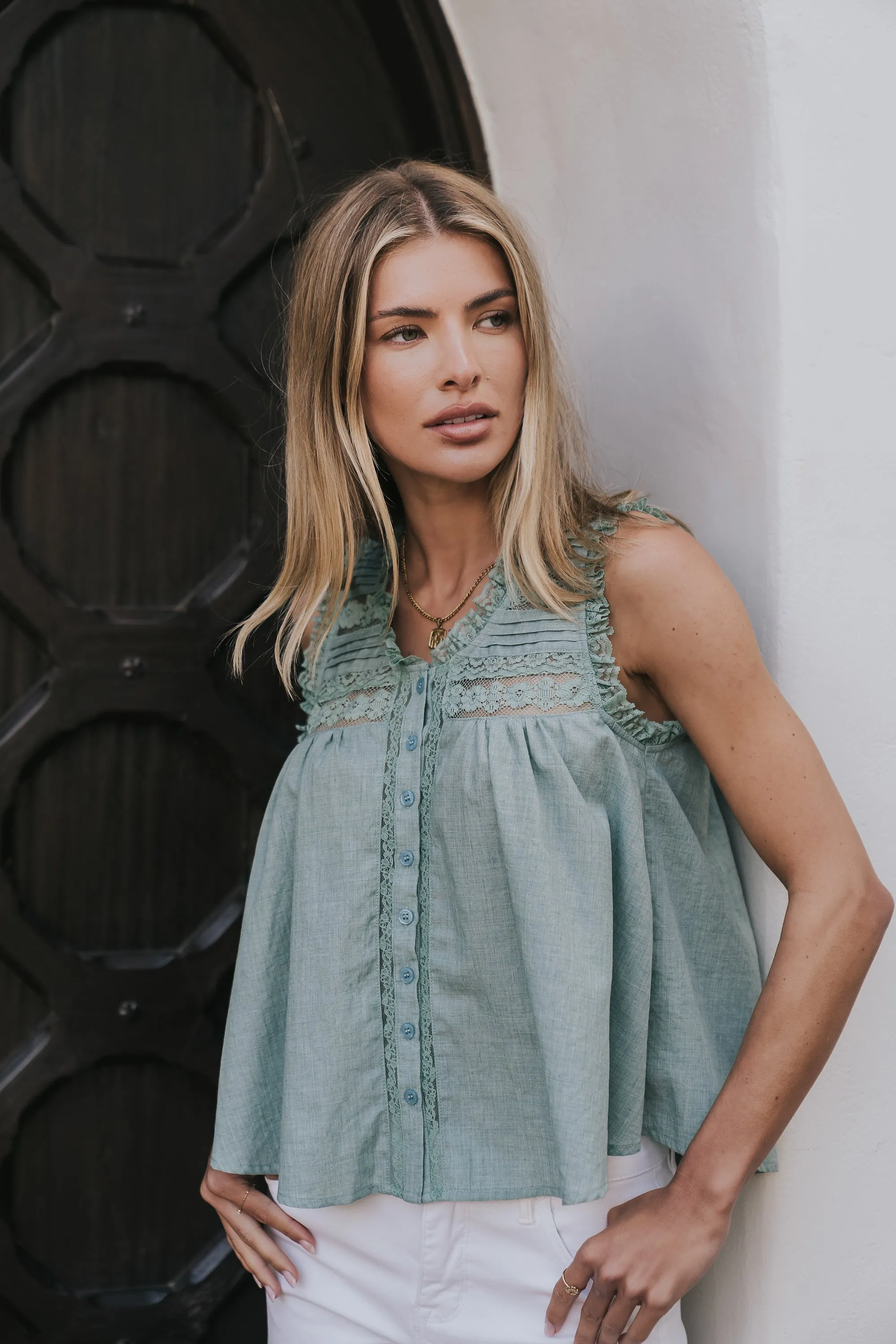 Megan Button Up Tank in Teal - FINAL SALE sold by bohme product image thumbnail 2
