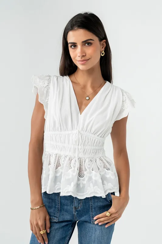 Kadie Embroidered Blouse in White made by bohme