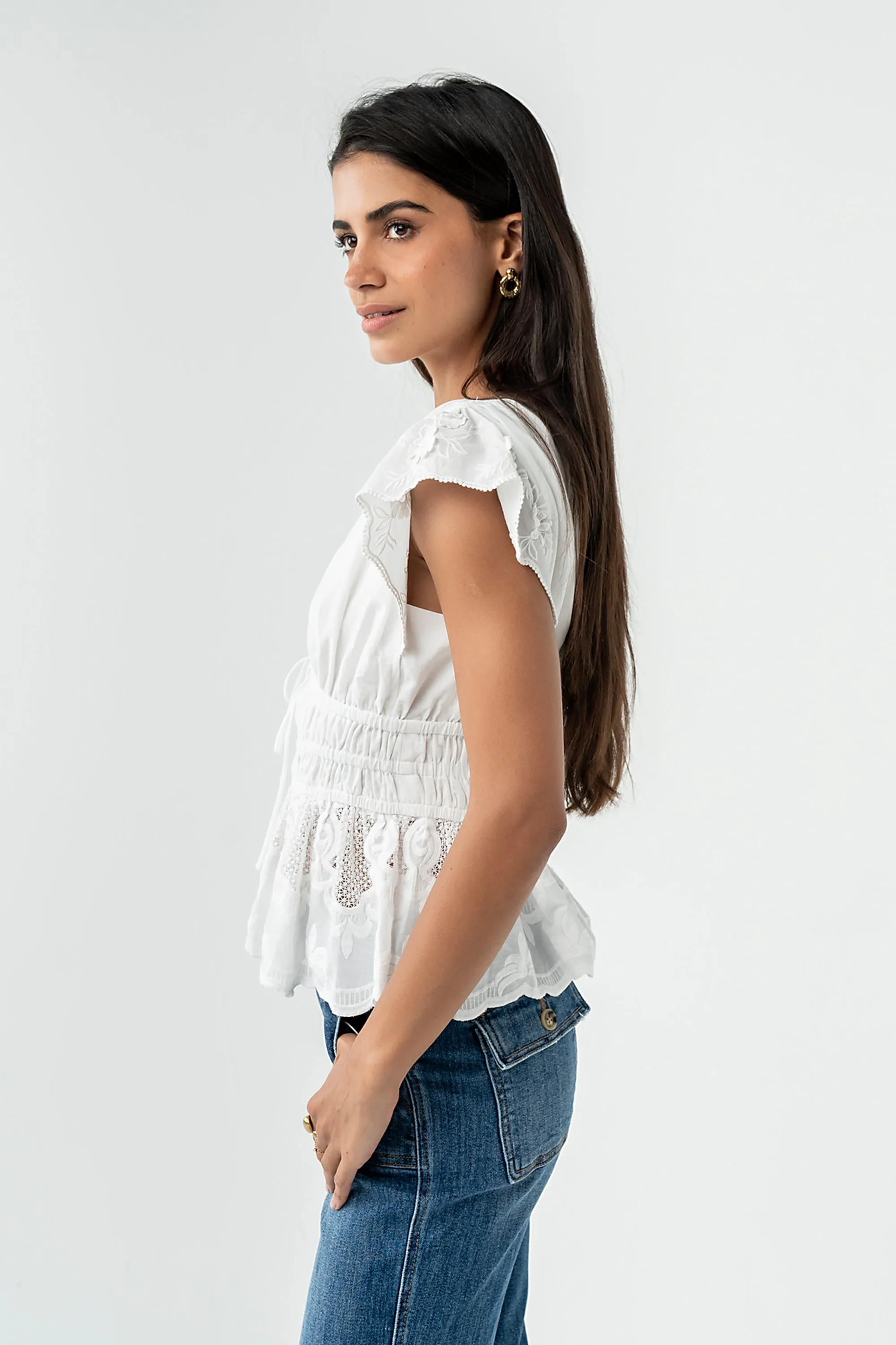Kadie Embroidered Blouse in White sold by bohme product image thumbnail 2