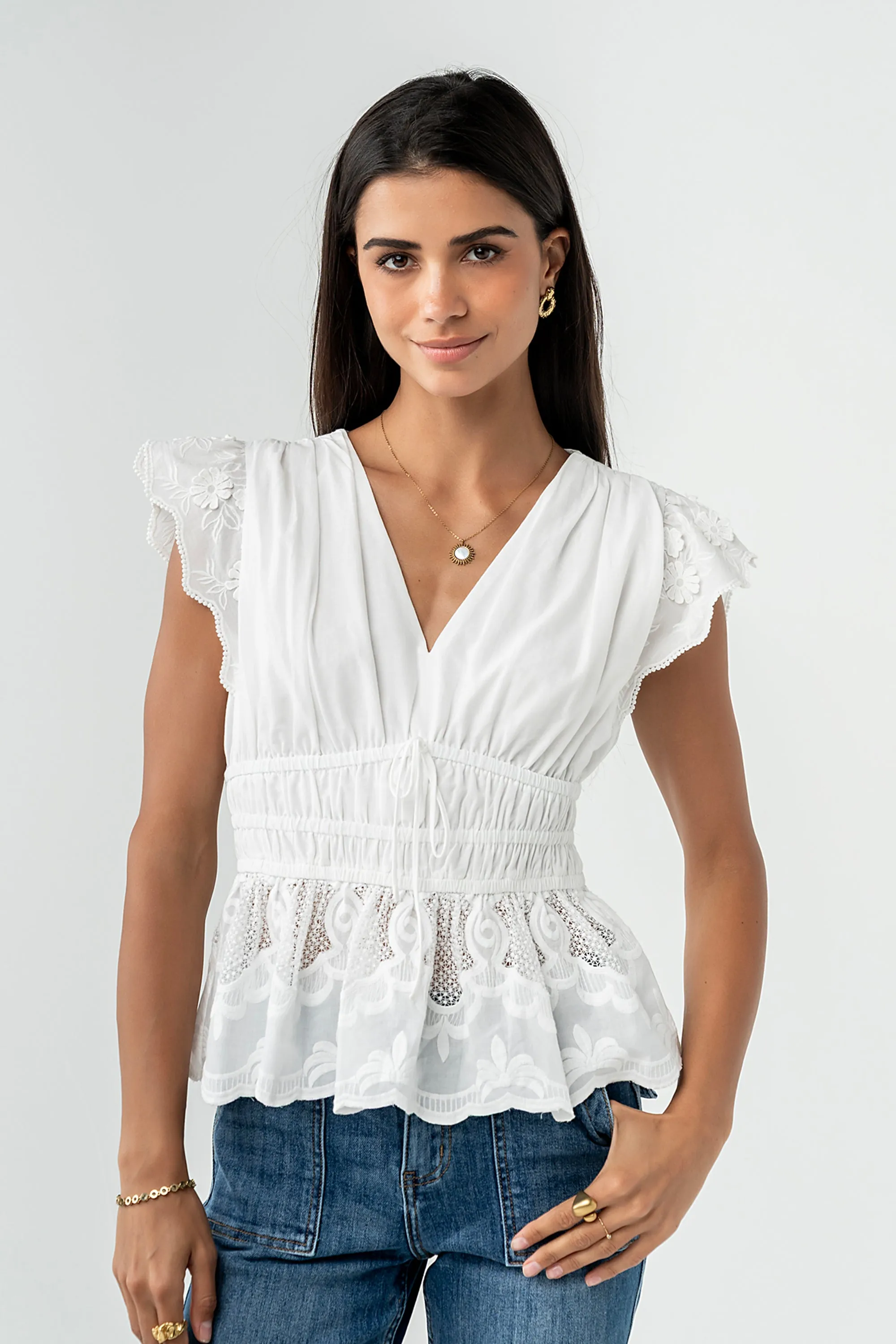 Kadie Embroidered Blouse in White sold by bohme product image thumbnail 5