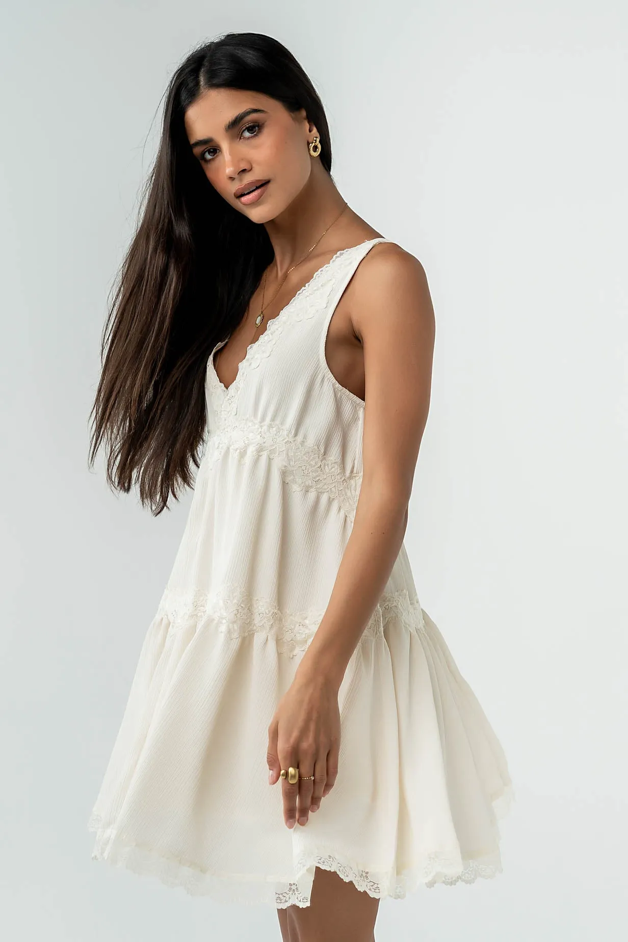Quinny Lace Trim Mini Dress in Cream sold by bohme product image thumbnail 4