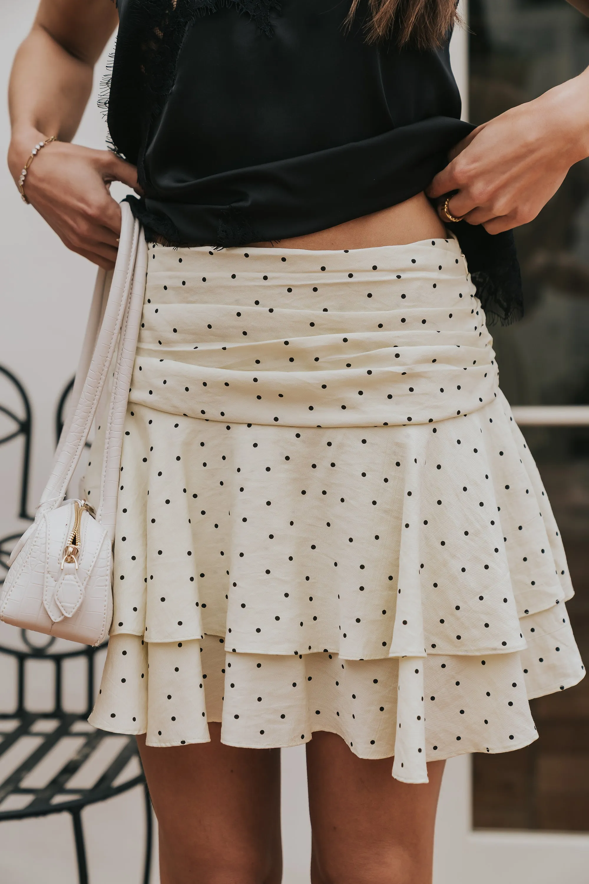 Trina Polka Dot Mini Skirt in Yellow sold by bohme