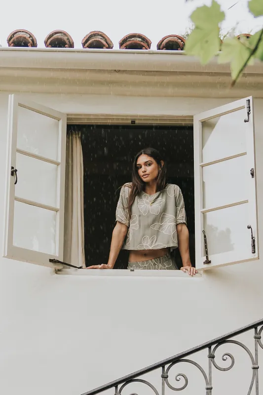 Kortney Floral Oversized Top in Sage made by bohme