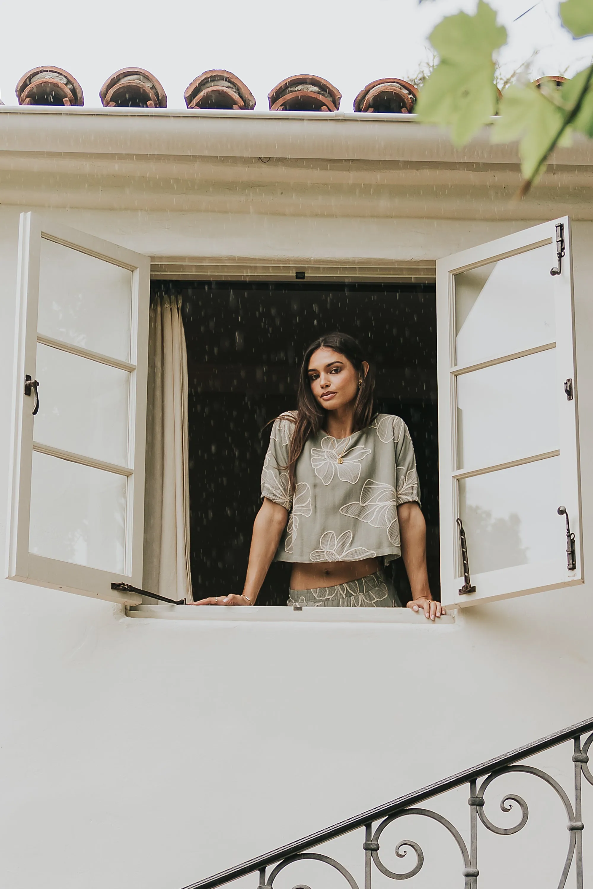 Kortney Floral Oversized Top in Sage sold by bohme