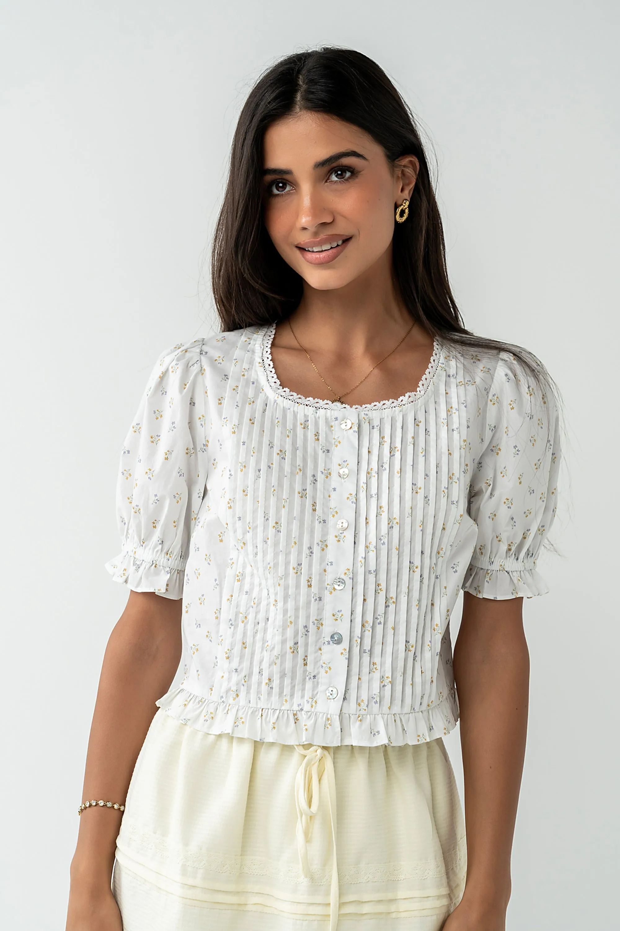 Tracie Floral Blouse in White sold by bohme