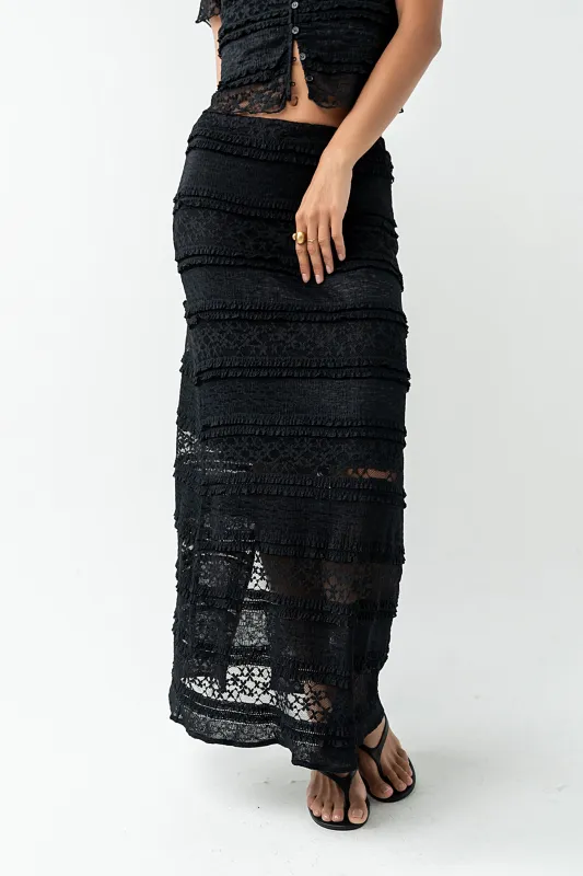 Lexie Lace Midi Skirt in Black made by bohme