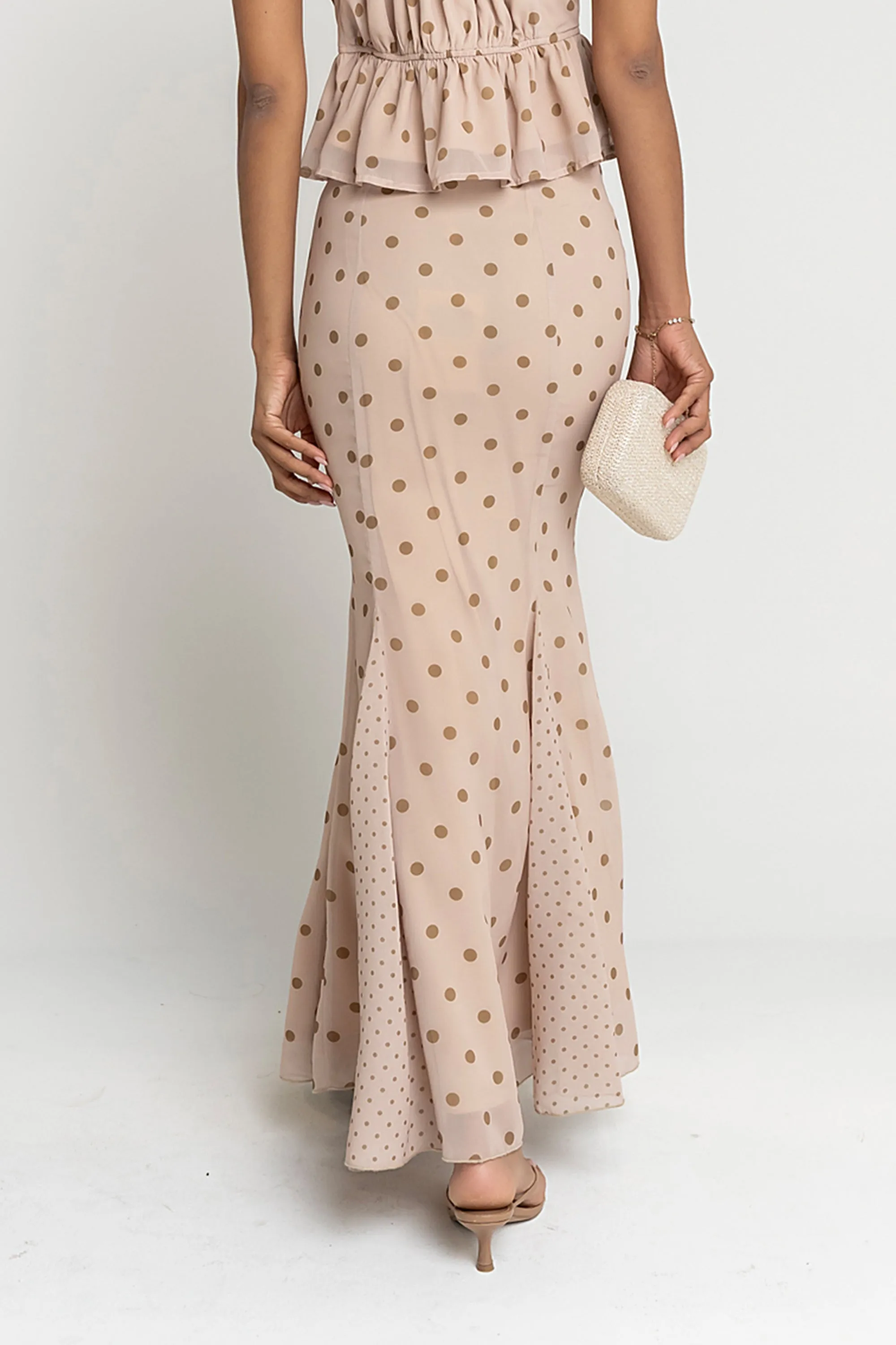 Freida Polka Dot Maxi Skirt in Taupe sold by bohme product image thumbnail 3