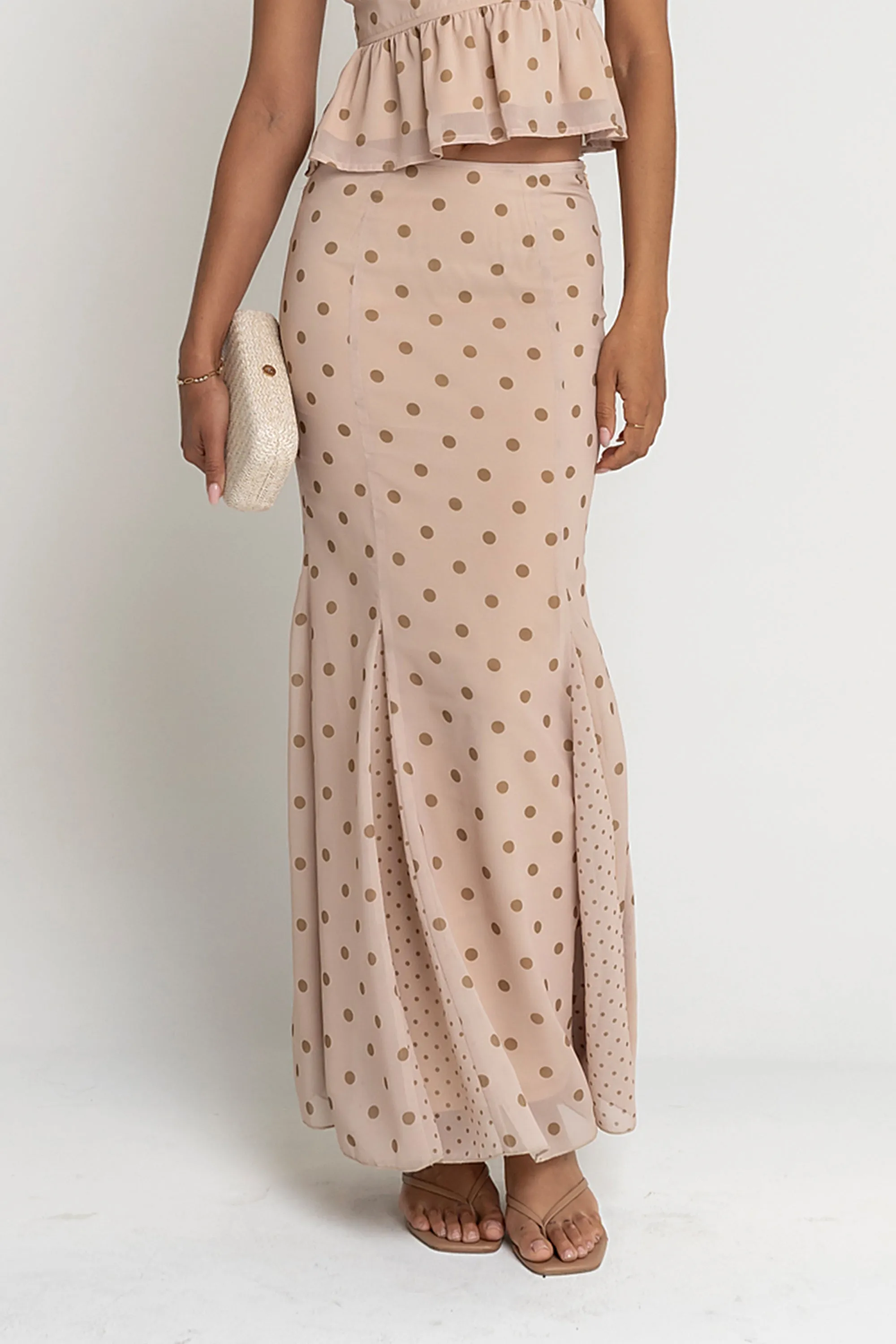 Freida Polka Dot Maxi Skirt in Taupe sold by bohme product image thumbnail 2