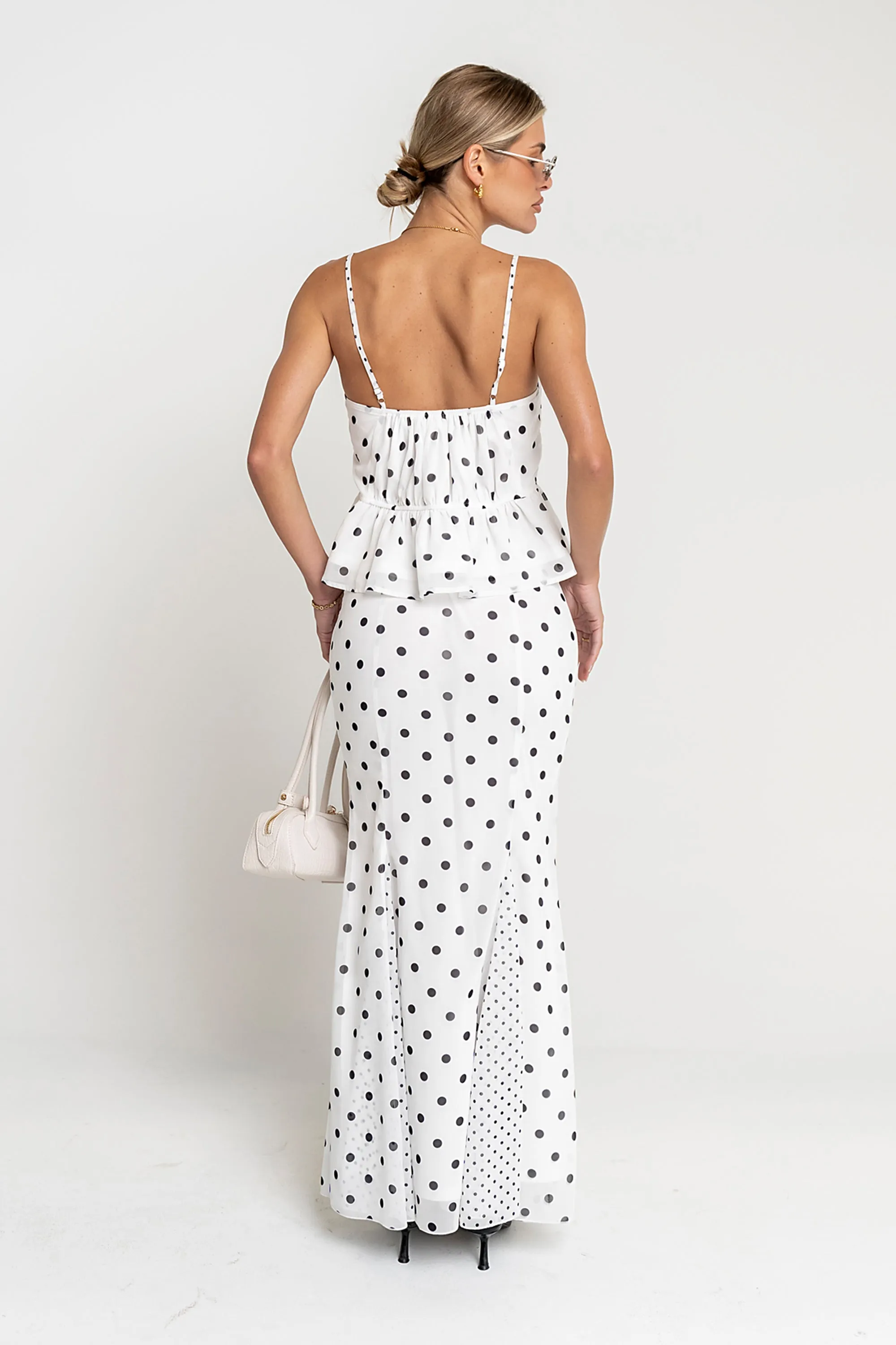 Freida Polka Dot Maxi Skirt in Ivory sold by bohme product image thumbnail 5