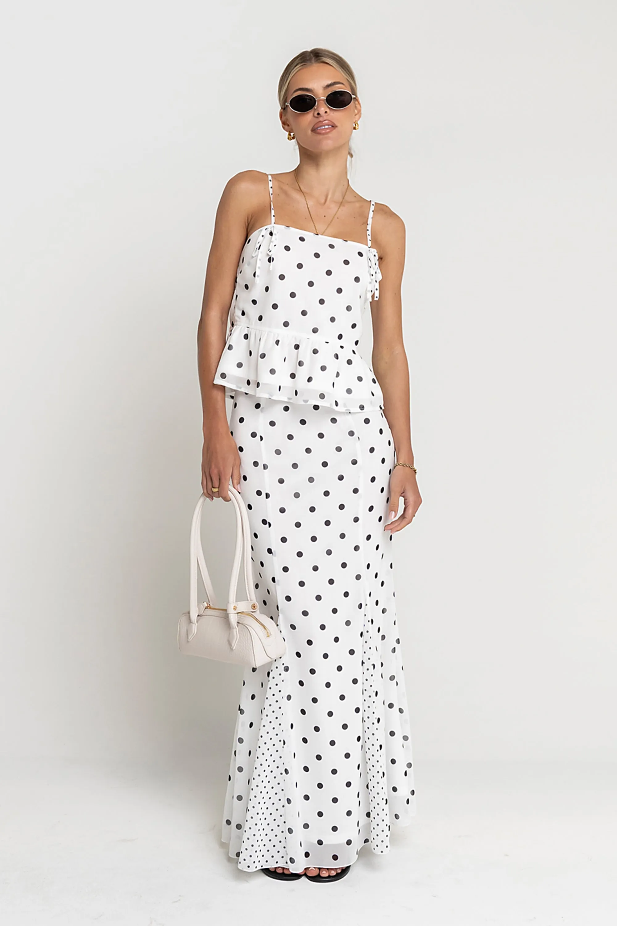 Freida Polka Dot Maxi Skirt in Ivory sold by bohme product image thumbnail 3