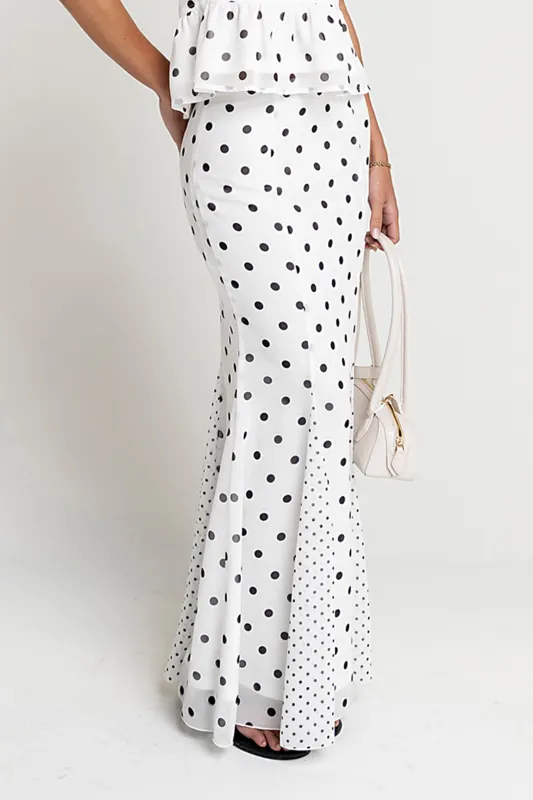 Freida Polka Dot Maxi Skirt in Ivory made by bohme