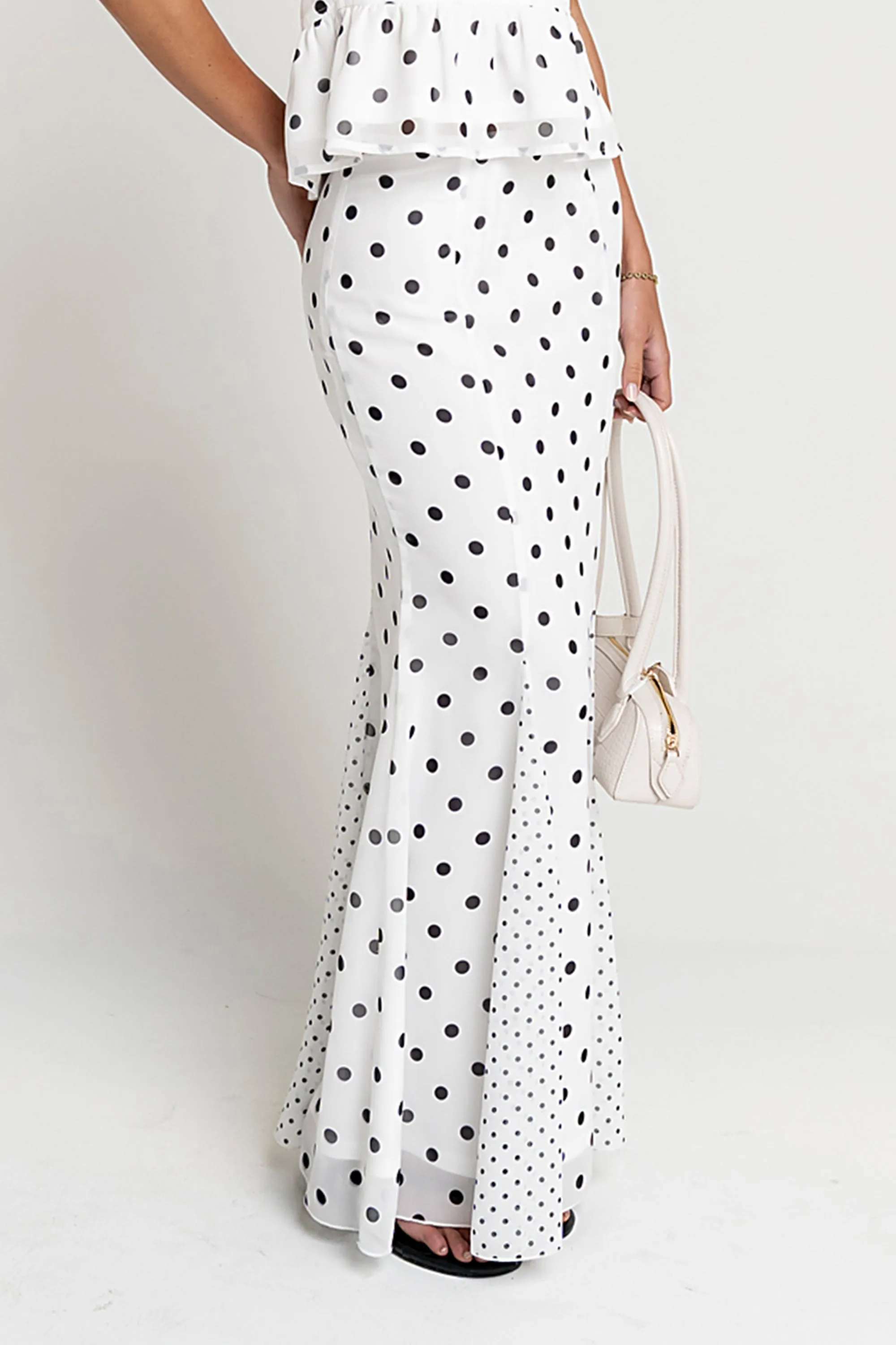 Freida Polka Dot Maxi Skirt in Ivory sold by bohme
