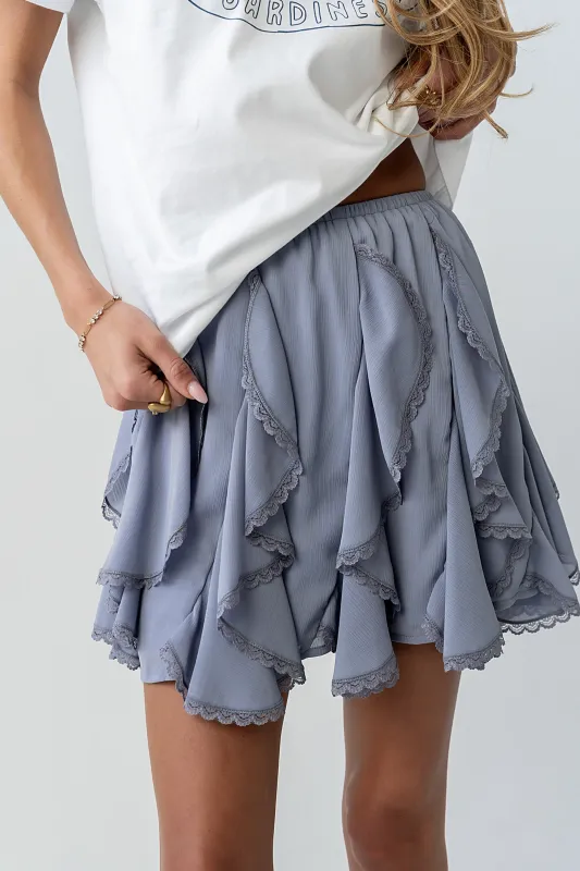 Cole Ruffle Mini Skirt in Light Blue made by bohme