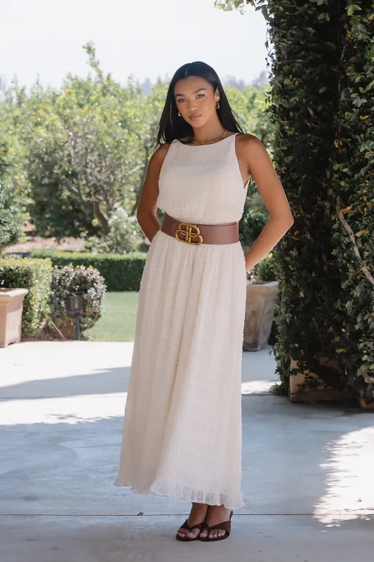 Jordy Textured Maxi Dress in Cream made by bohme