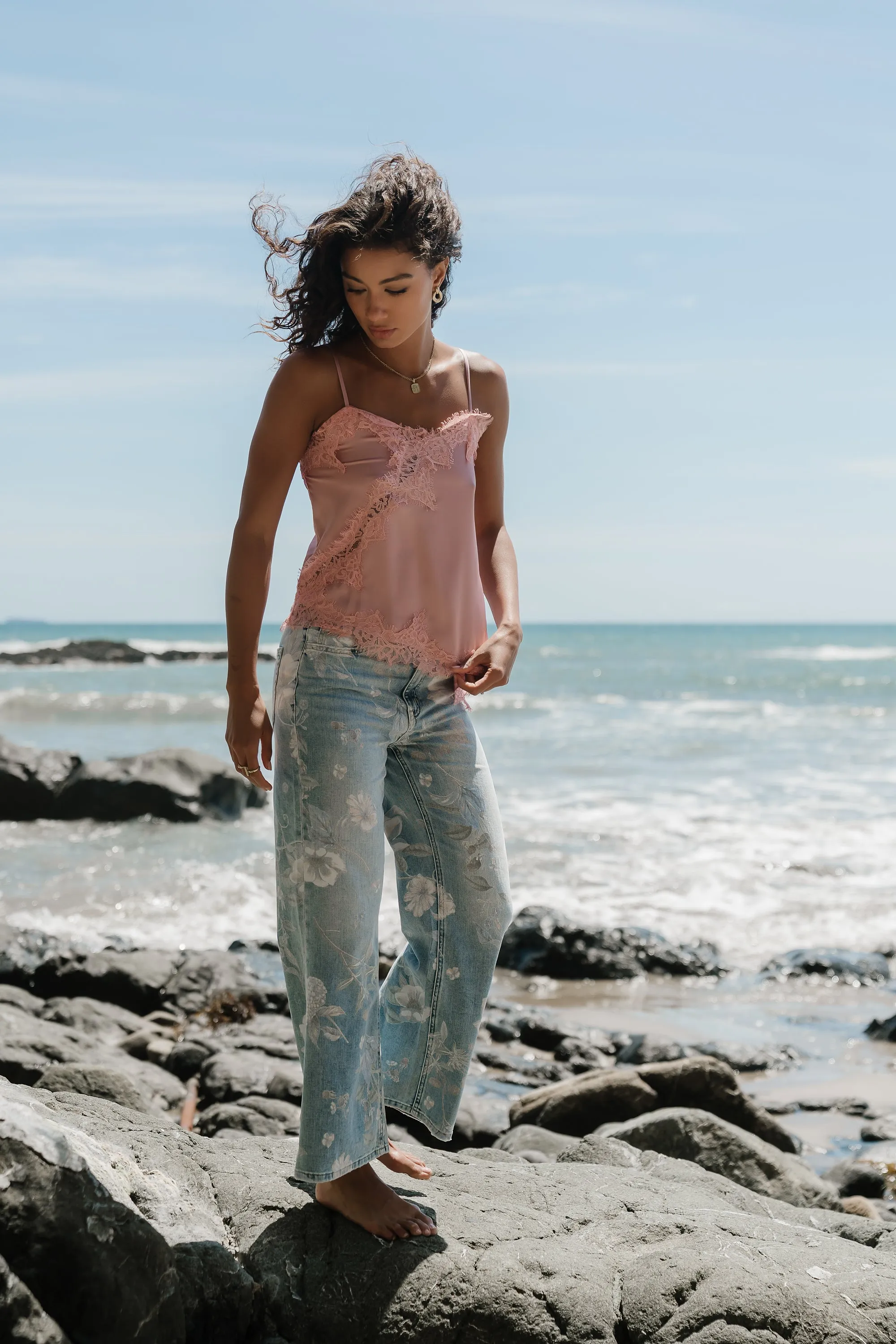 Berkley Lace Trim Tank in Mauve sold by bohme