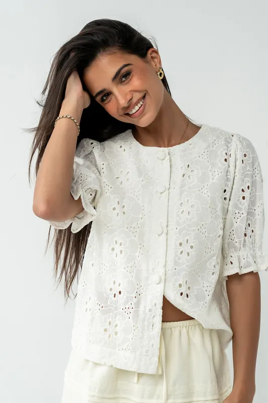 Cassidy Embroidered Button Up in Ivory made by bohme