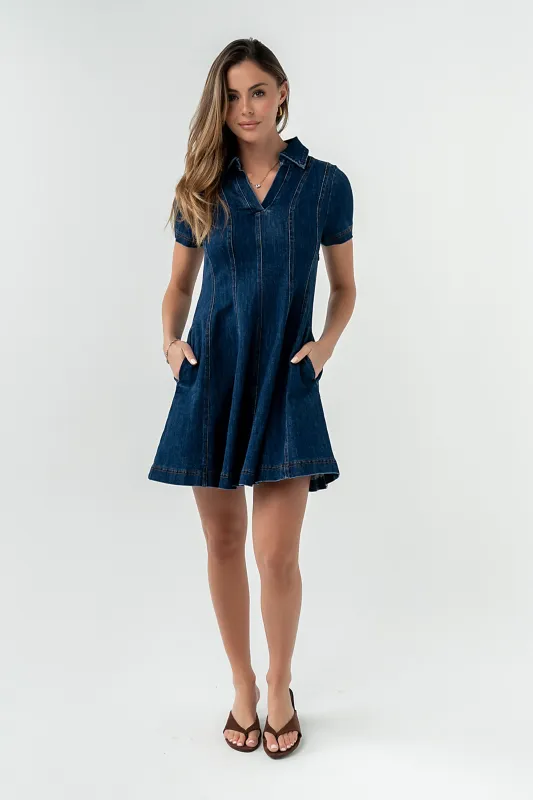 Carlie Denim Mini Dress in Dark Wash made by bohme