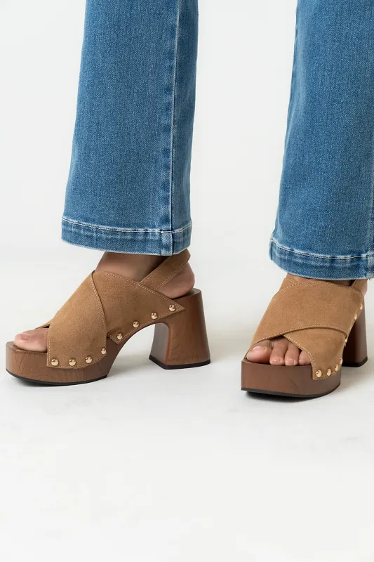 Pamela Block Heels in Tan made by bohme