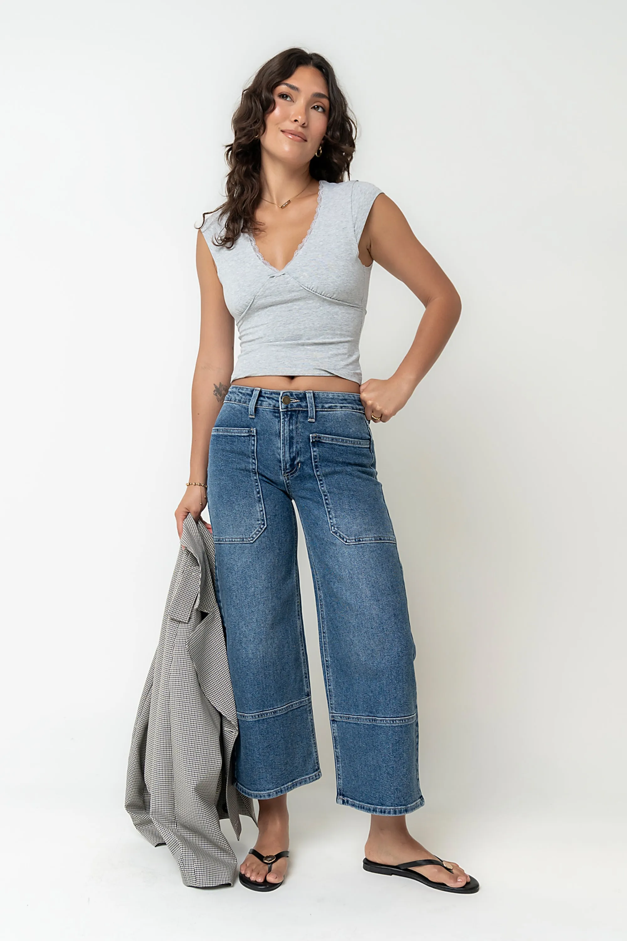 Kinzey Lace Trim Top in Heather Grey sold by bohme product image thumbnail 3