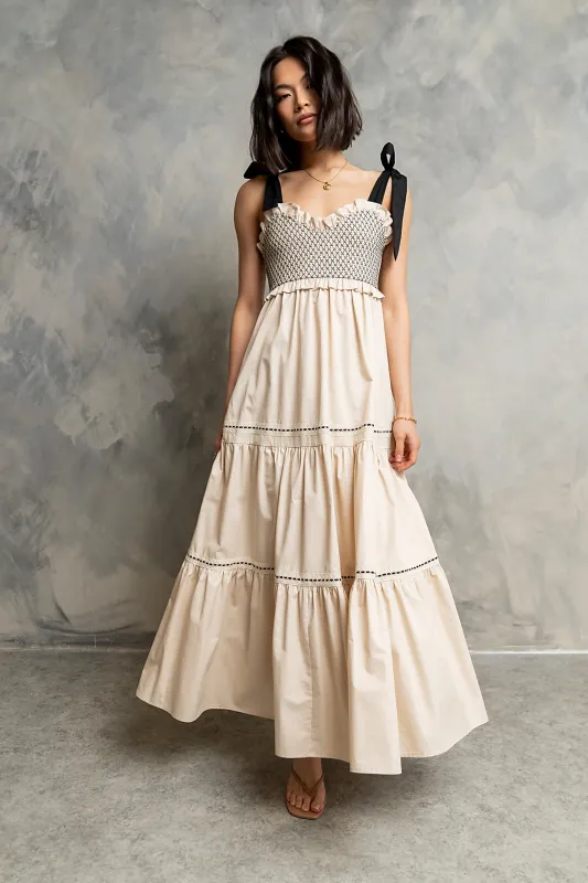 Mollie Tiered Maxi Dress in Ivory made by bohme