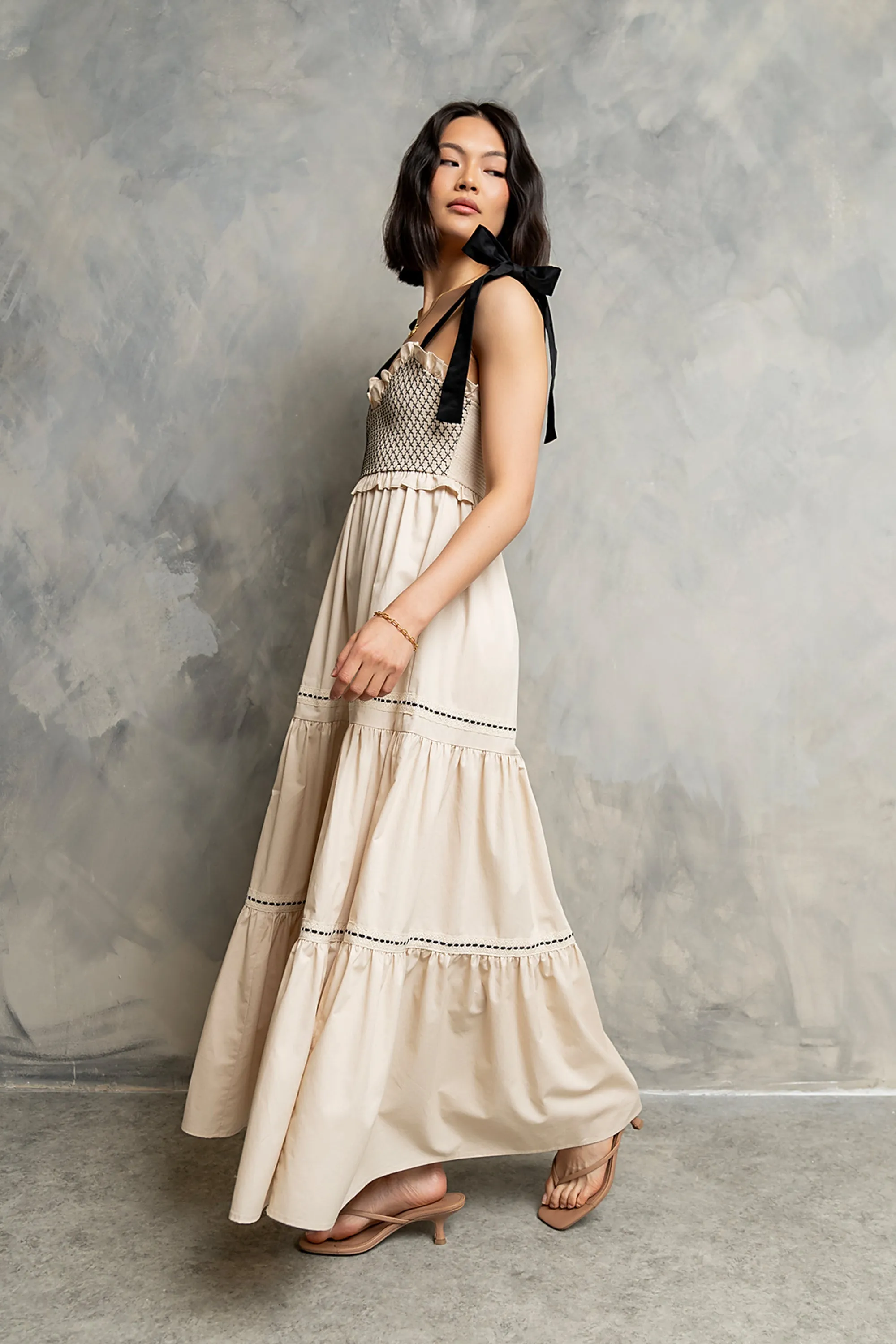 Mollie Tiered Maxi Dress in Ivory sold by bohme product image thumbnail 4