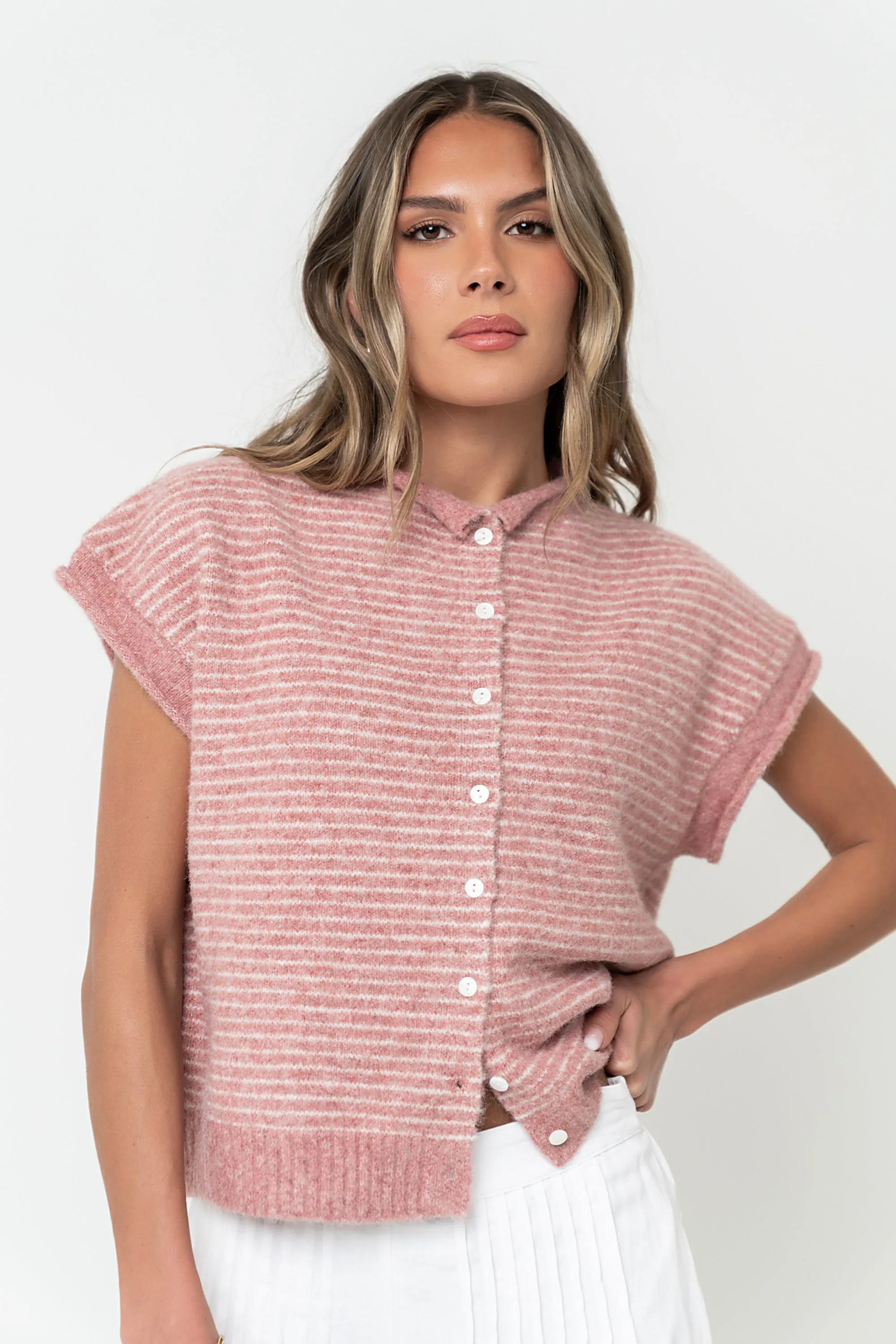 Percey Knit Cardigan in Pink sold by bohme