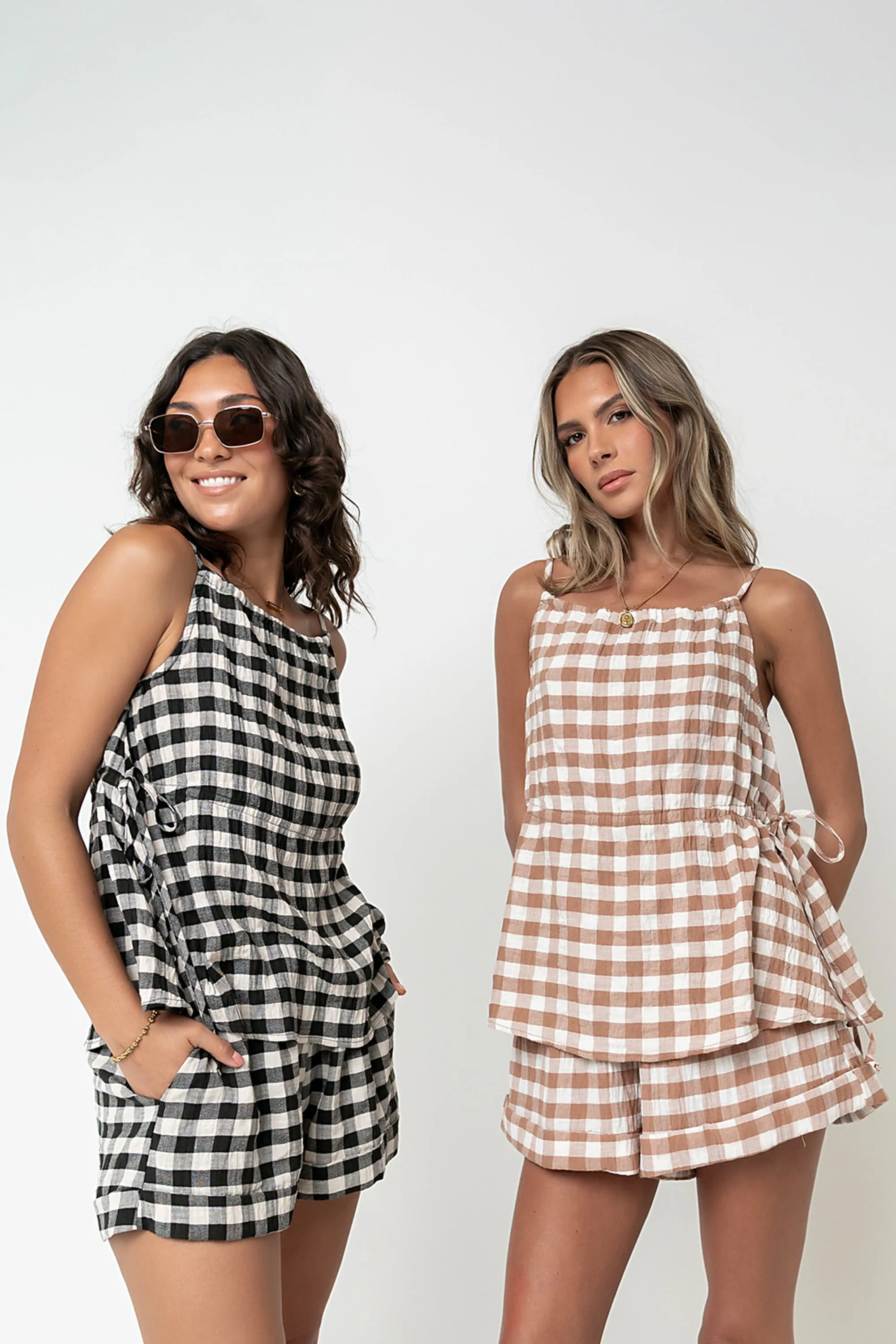 Lily Gingham Tank Top in Brown sold by bohme