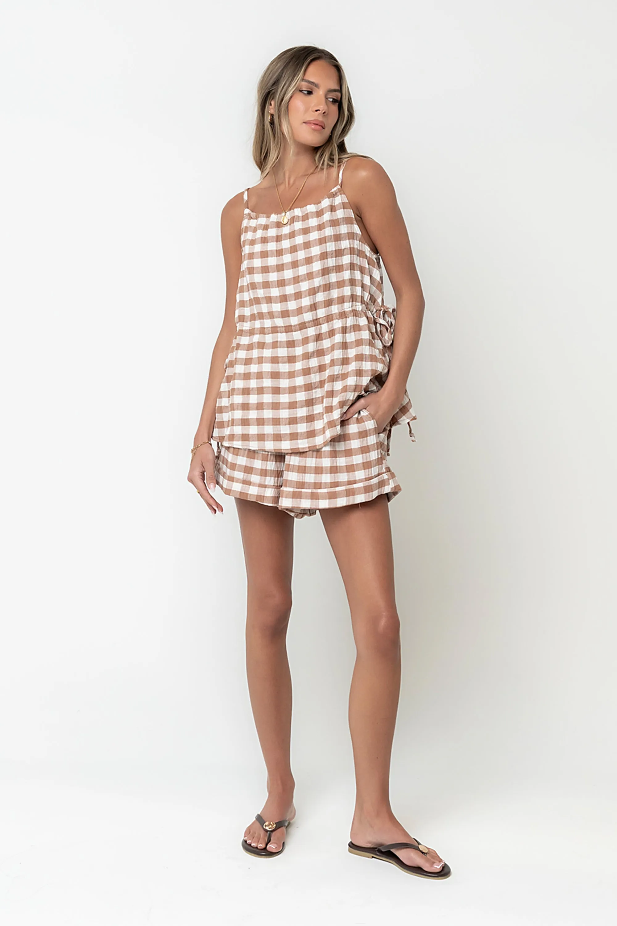 Lily Gingham Tank Top in Brown sold by bohme product image thumbnail 3