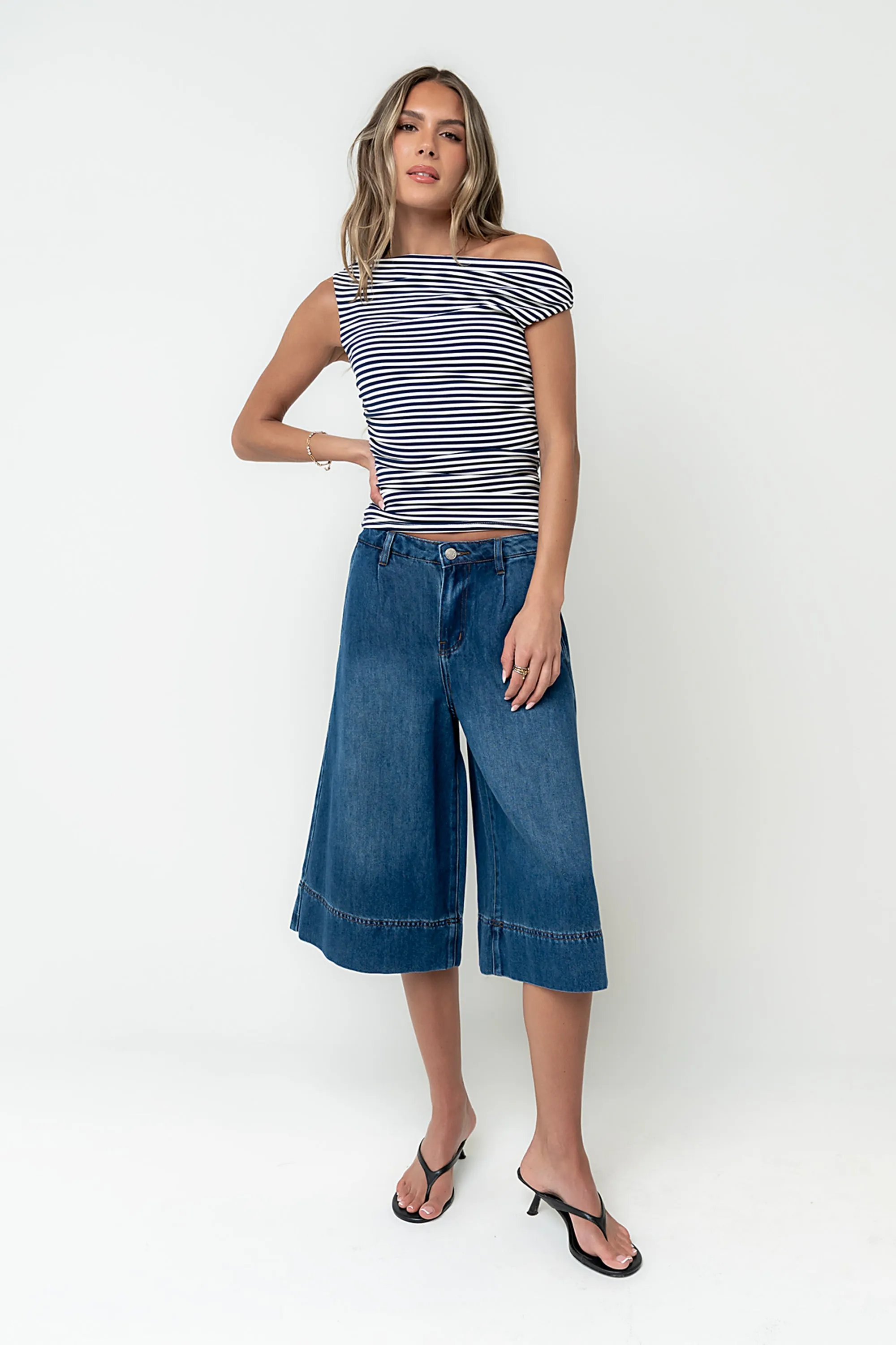 Michelle Boatneck Striped Top in Navy - FINAL SALE sold by bohme
