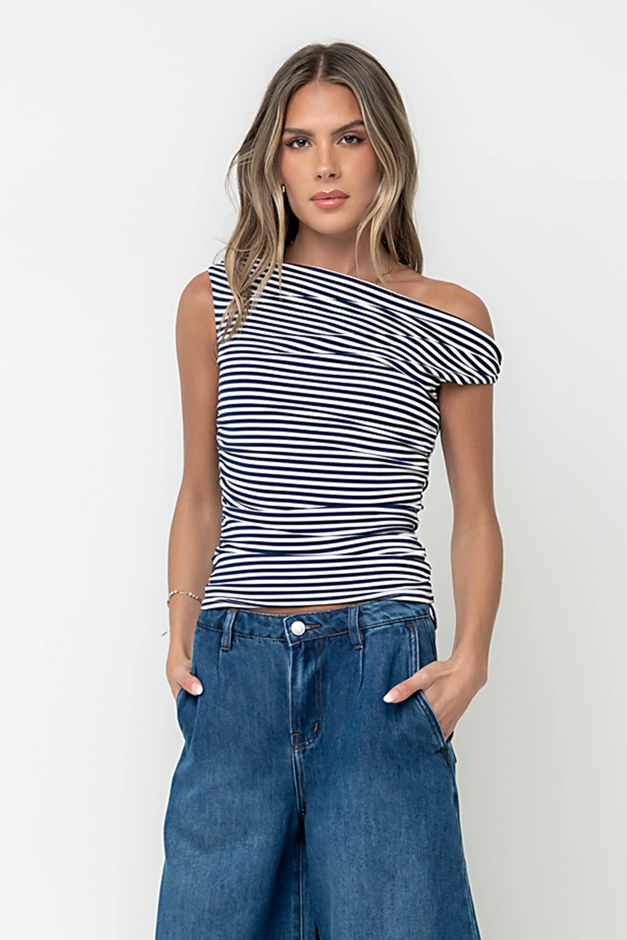Michelle Boatneck Striped Top in Navy - FINAL SALE sold by bohme product image thumbnail 2