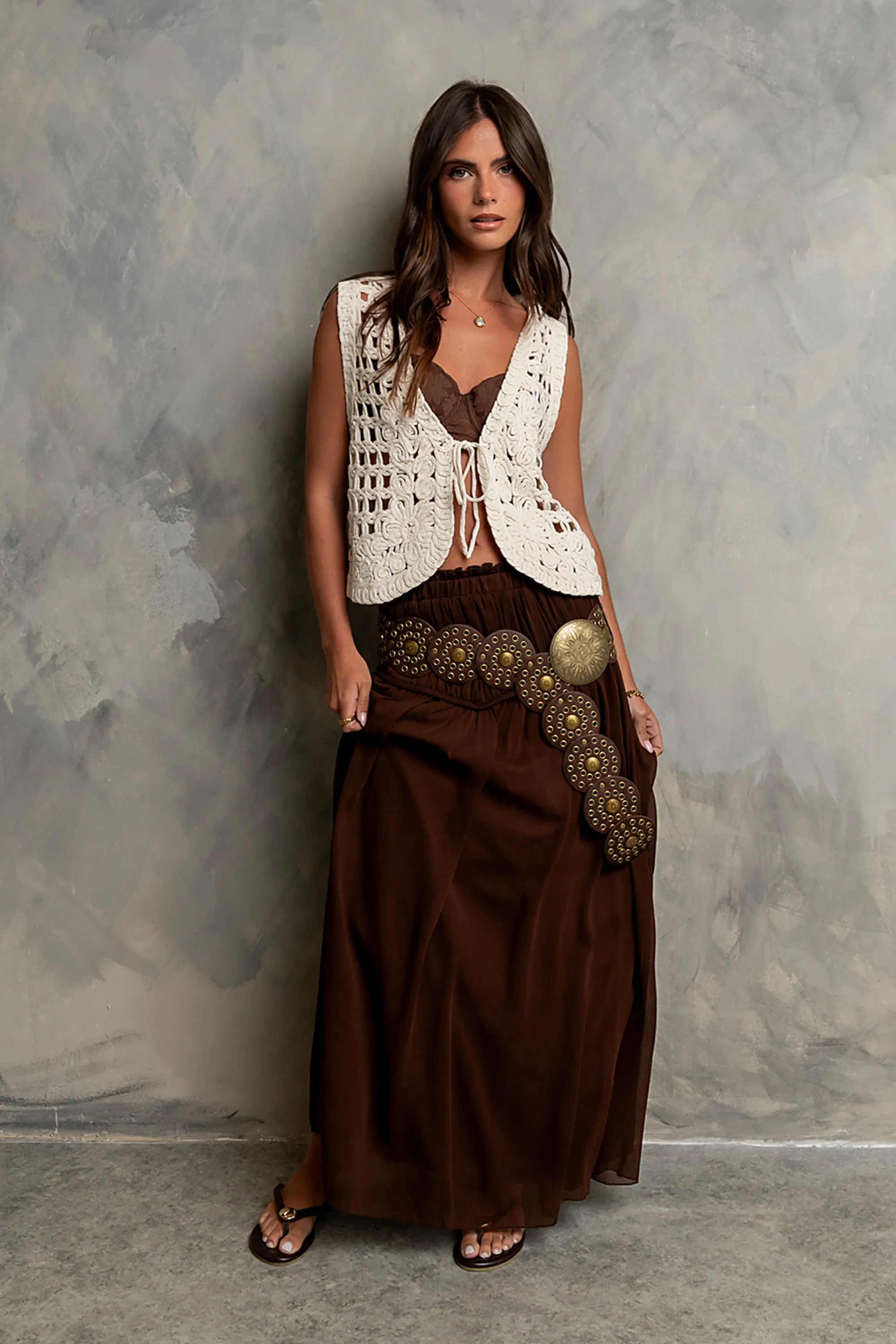 Fallon Maxi Skirt in Brown sold by bohme