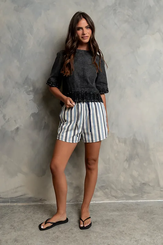 Dorothy Striped Shorts in Blue made by bohme