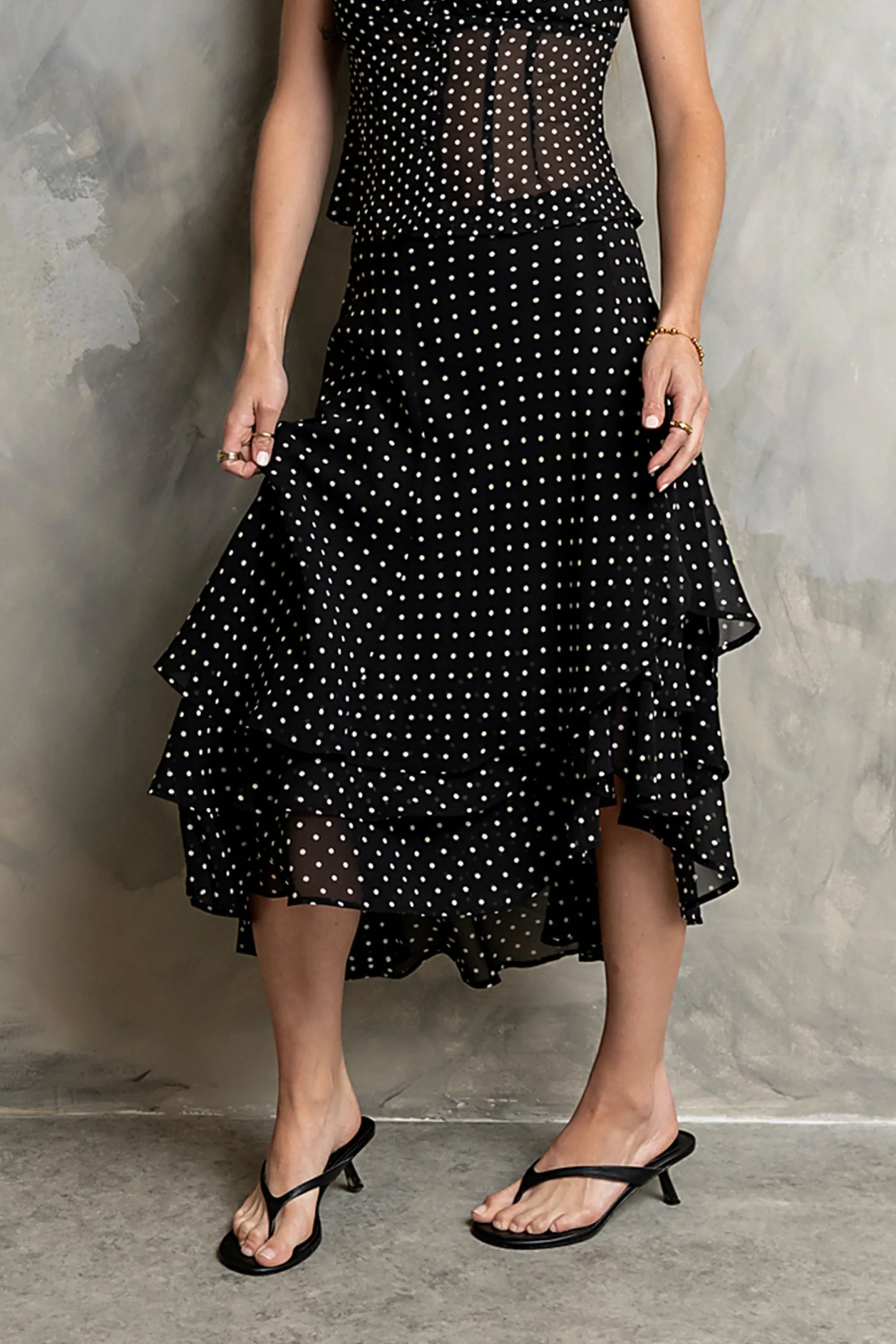 Luna Polka Dot Midi Skirt in Black sold by bohme product image thumbnail 3